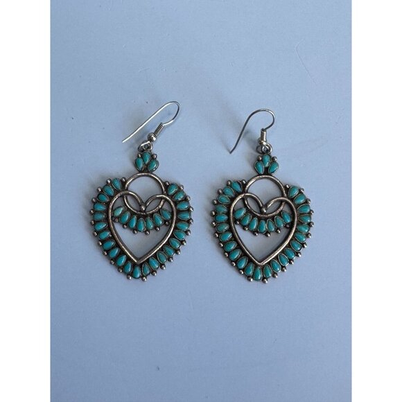 Sancrest Jewelry Jewelry - Vintage Southwestern Silver Tone Block Turquoise Earrings by Sancrest Jewelry